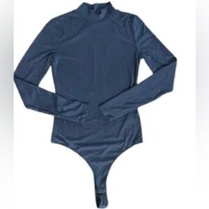 Elodie Grey Ribbed Stretchy Long Sleeve Mock Neck Bodysuit size Medium